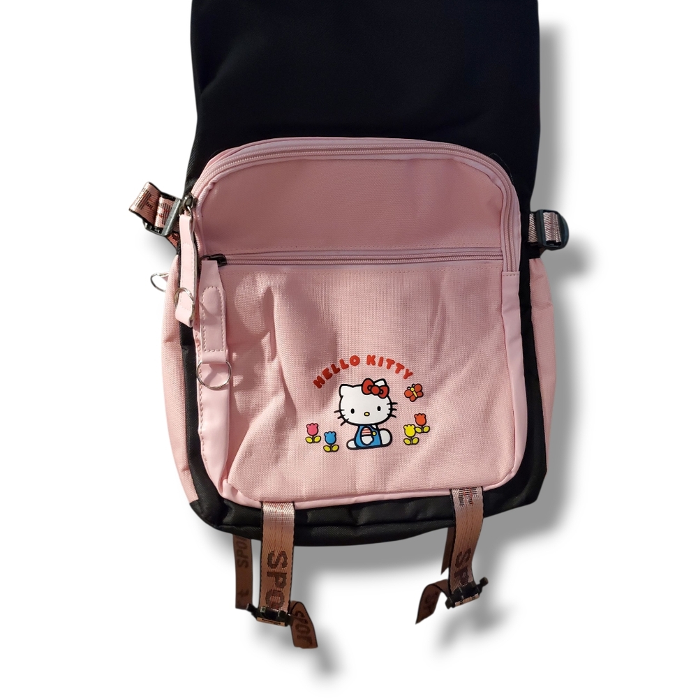 New SANRIO HELLO KITTY Black and Pink Large Backpack USB & Earbuds - Picture 4 of 8